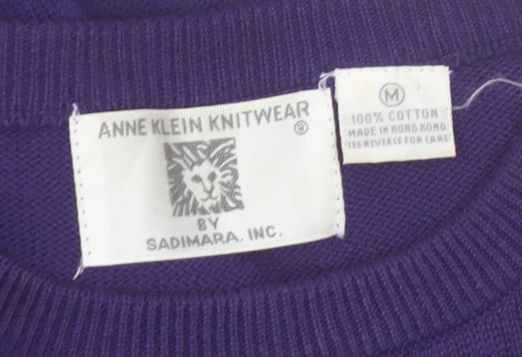 Anne Klein Knitwear Women’s Purple Cotton Short Sleeve Jumper M