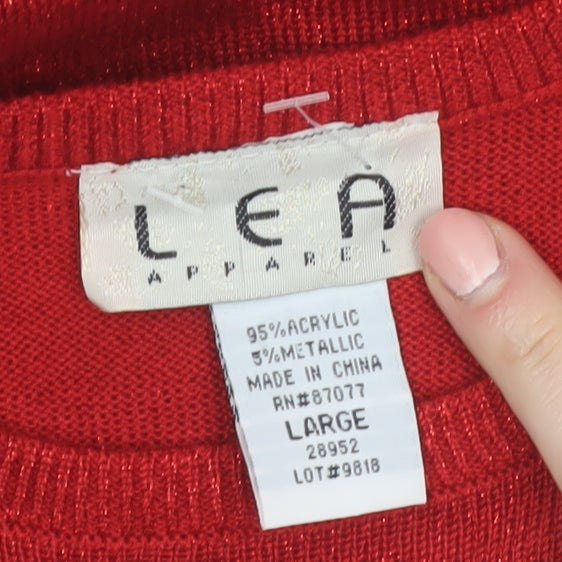 LEA Apparel Womens Red Crew Neck Long Sleeve Pullover Jumper L