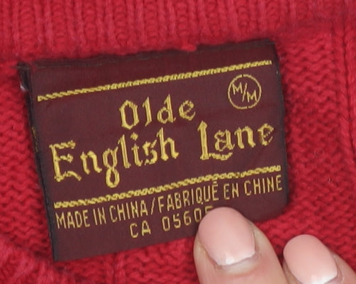 Olde English Lane Men's Red Cotton Cable-Knit Jumper M