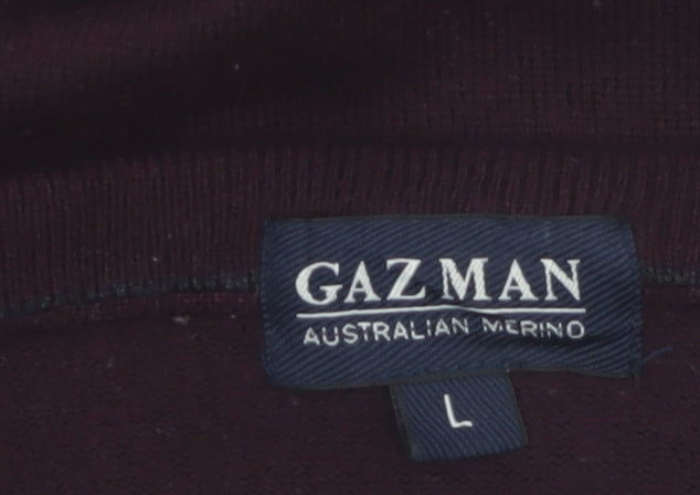 Gazman Mens Brown Wool V-Neck Jumper Size L Classic Fit