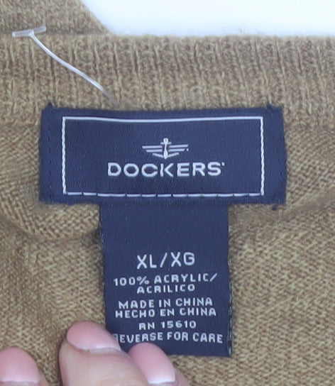 Dockers Men's Beige Acrylic Crew Neck Pullover Jumper XL