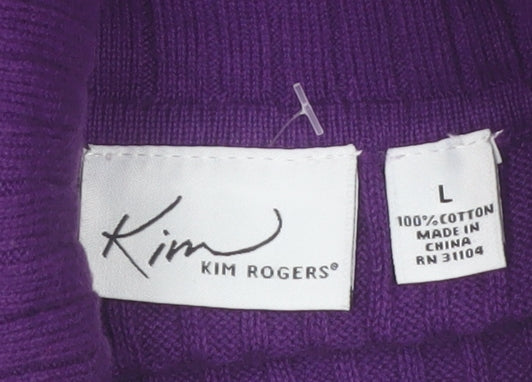 Kim Rogers Women's Purple Roll Neck Cotton Jumper Size L