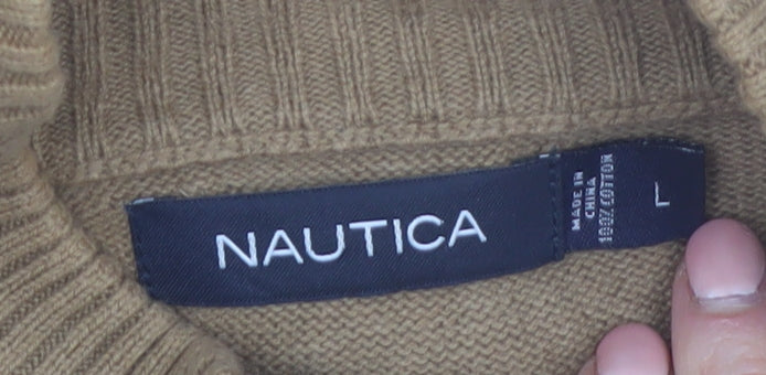 Nautica Men’s Beige Full Zip Cotton Knit Jumper Size L