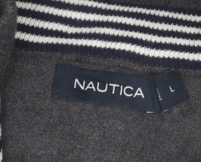 Nautica Men's Grey 1/4 Zip Cotton Jumper Size L