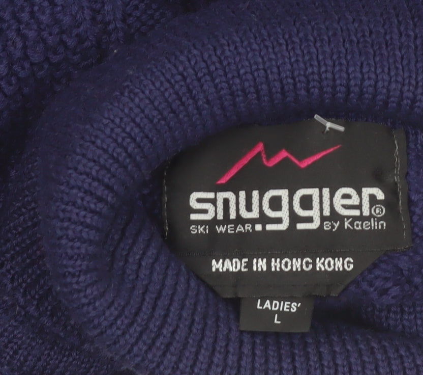 Snugger by Kaelin Blue Cable-Knit Roll Neck Jumper L Men's Vintage Ski