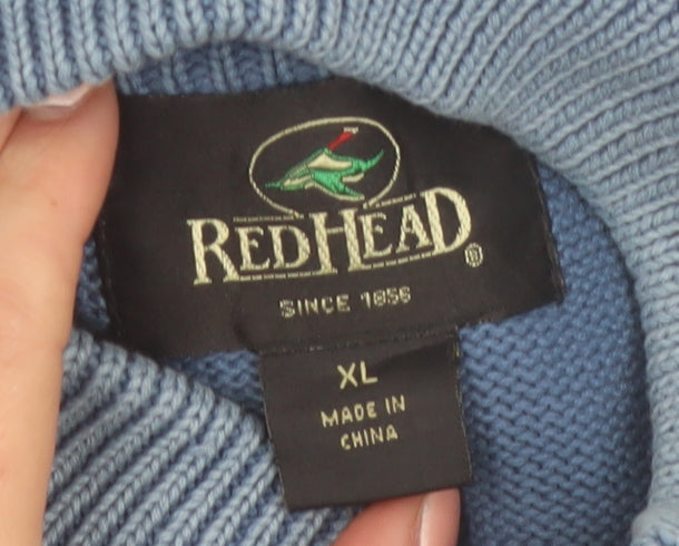 RedHead Men's Blue Cotton Henley Jumper XL High Neck Knit
