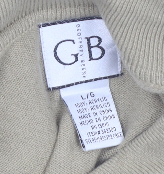 Geoffrey Beene Men's Beige Acrylic Collared Henley Jumper Size L