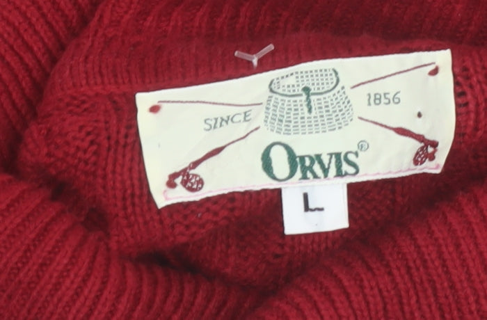 Orvis Women’s Red Roll Neck Cable-Knit Wool Pullover Jumper Size L