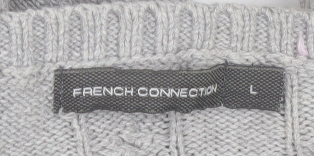 French Connection Men’s Grey Cable-Knit Cotton Jumper L