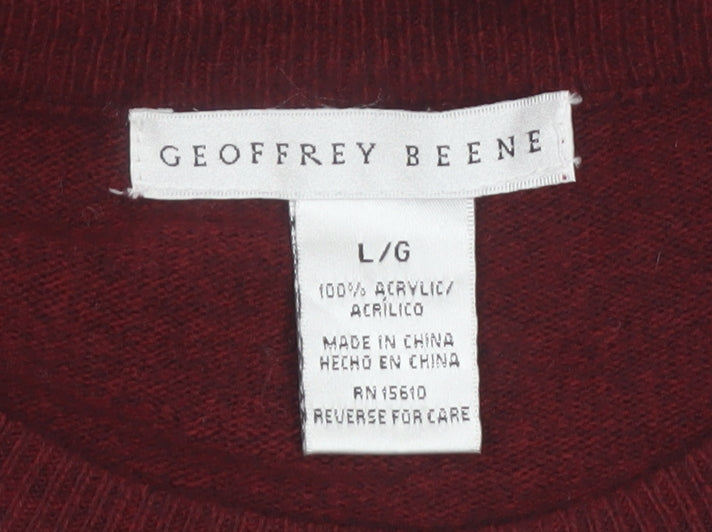 Geoffrey Beene Men's Burgundy Argyle Crew Neck Acrylic Jumper L