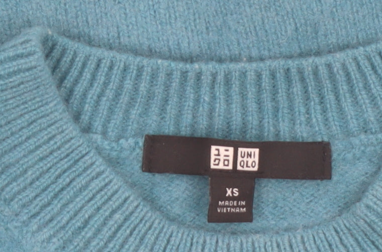 Uniqlo Women Blue Wool Crew Neck Jumper XS Classic Fit
