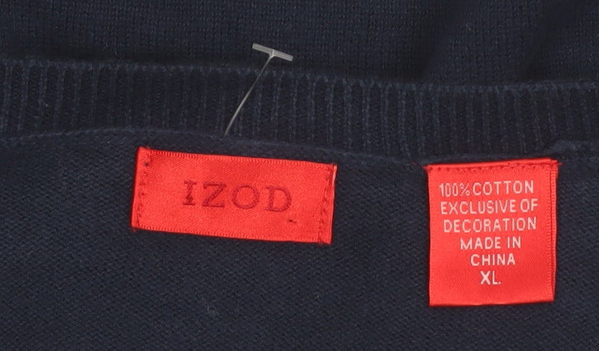 IZOD Men's Blue Cotton V-Neck Pullover Jumper XL