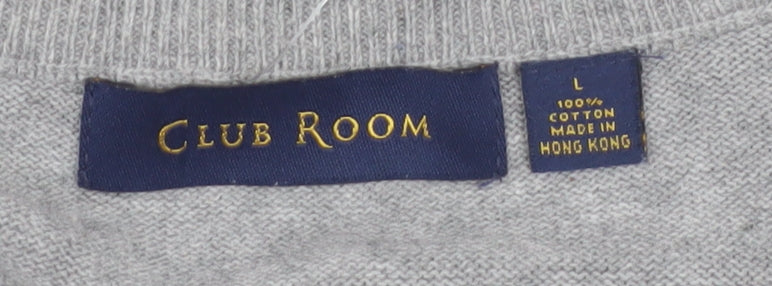 Club Room Men's Grey Cotton V-Neck Sleeveless Vest Jumper L