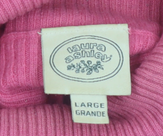 Laura Ashley Women’s Pink Roll Neck Cotton Blend Ribbed Jumper Size L