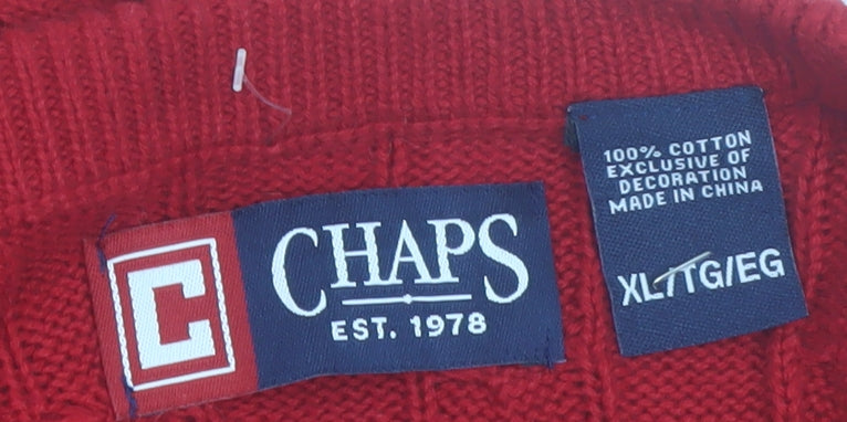 Chaps Men's Red Cotton Cable-Knit Jumper XL Crew Neck Pullover