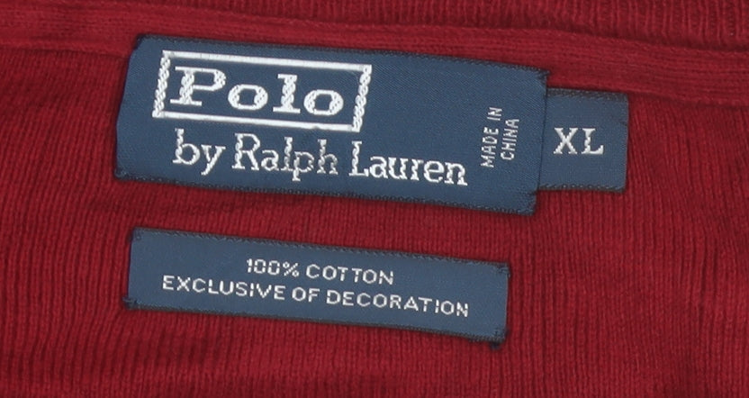 Ralph Lauren Mens Red Cotton Crew Neck Pullover Jumper XL