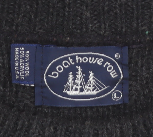 Boathouse Row Men's Black Wool Blend Cable Knit Jumper L