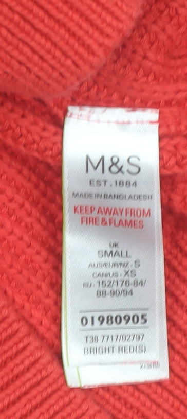 Marks & Spencer Women Bright Red Cotton Cable-Knit Jumper Size S