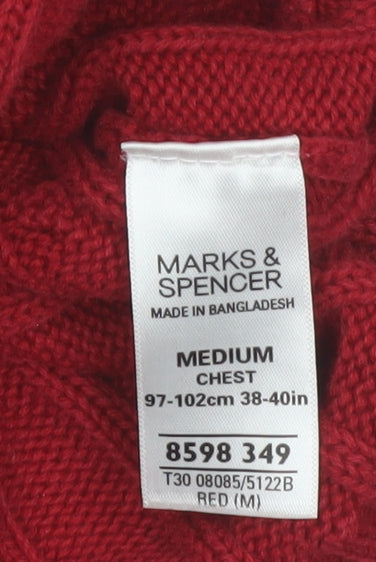 Marks & Spencer Men's Red Cable-Knit Cotton Pullover Jumper M