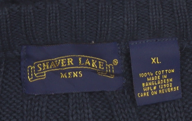 Shaver Lake Mens Blue XL Cotton Cable Knit Crew Neck Jumper