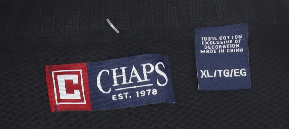 Chaps Men’s Black XL 1/4 Zip Cotton Knit Jumper High Neck