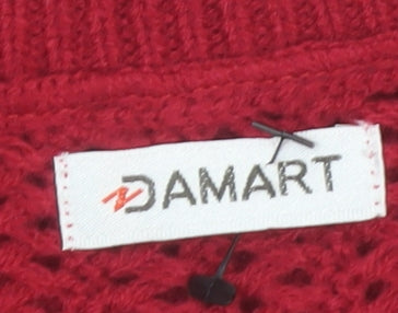 Damart Women's Red Cable-Knit Acrylic Pullover Jumper Size 10