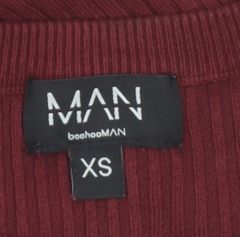 boohooMAN Men’s Red Ribbed Crew Neck Pullover Jumper XS Slim Fit