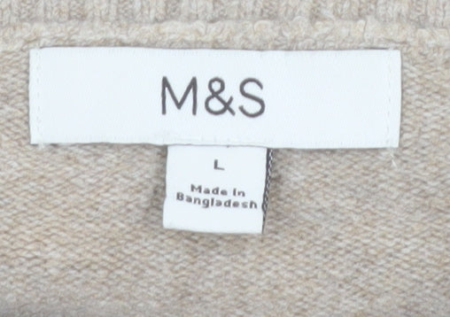 Marks & Spencer Women Beige Knit Cardigan L Long Sleeve Crew Neck