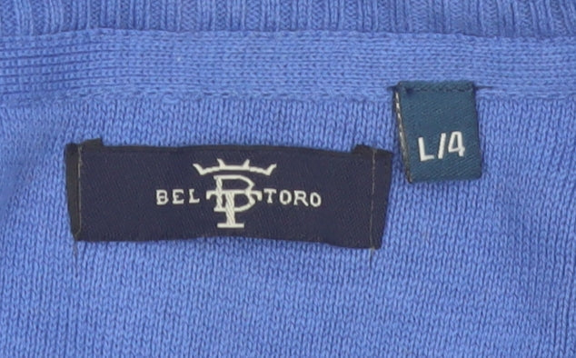 Bel Toro Men's Blue Cotton V-Neck Jumper Size L Classic Knit