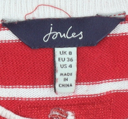 Joules Women’s Red Striped Christmas Pudding Sequin Jumper Size 8