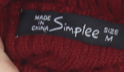 Simplee Women's Red Knit Roll Neck Puff Sleeve Sweater Dress M