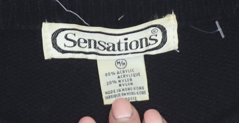Sensations Womens Black Sequin Bow 80s Vintage Jumper M