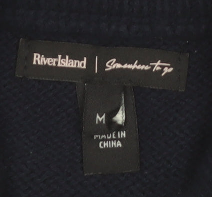 River Island Women's Blue Mock Neck Sleeveless Knit Vest M