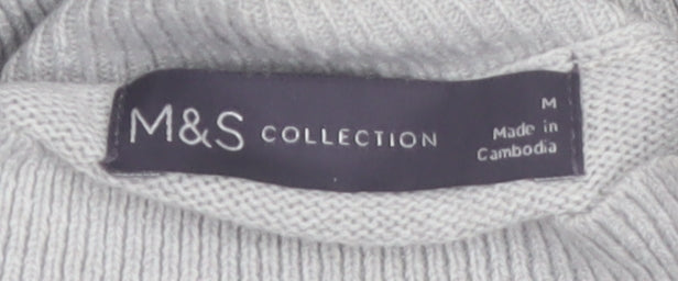 Marks & Spencer Women's Grey Argyle Mock Neck Knit Jumper Size M