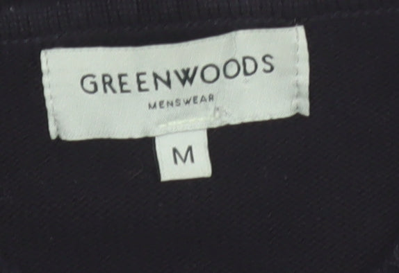 Greenwoods Mens Black Grey V-Neck Geometric Knit Jumper M