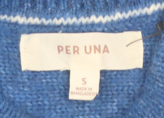Marks & Spencer Per Una Women's Blue Cable-Knit Wool Blend Jumper Size S