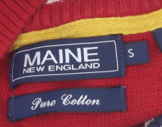 Maine New England Men's Red Striped Cotton 1/2 Zip Jumper Size S