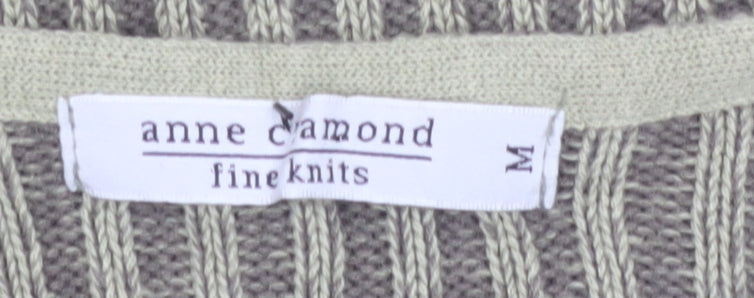 Anne Camond Women's Beige Wool Blend V-Neck Knit Cardigan M