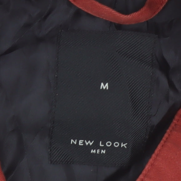New Look Men Red Cotton Bomber Jacket Medium Full Zip Casual