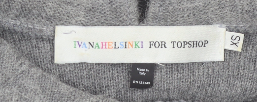 Topshop Women’s Grey Knit Jumper Dress XS Long Puff Sleeve Collared