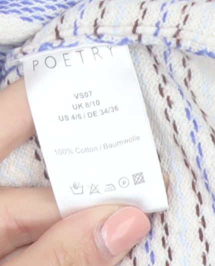 Poetry Women Ivory Hooded Jumper UK 8/10 100% Cotton Striped Pullover