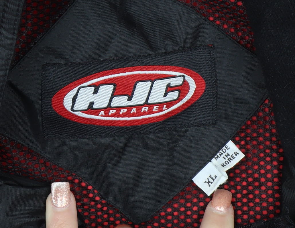 HJC Mens XL Black Red Motorcycle Jacket Reflective Nylon Windproof