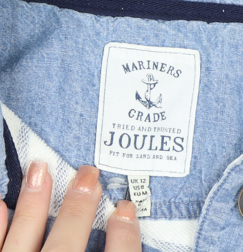 Joules Women Blue White Striped Cotton Henley Sweatshirt UK 12