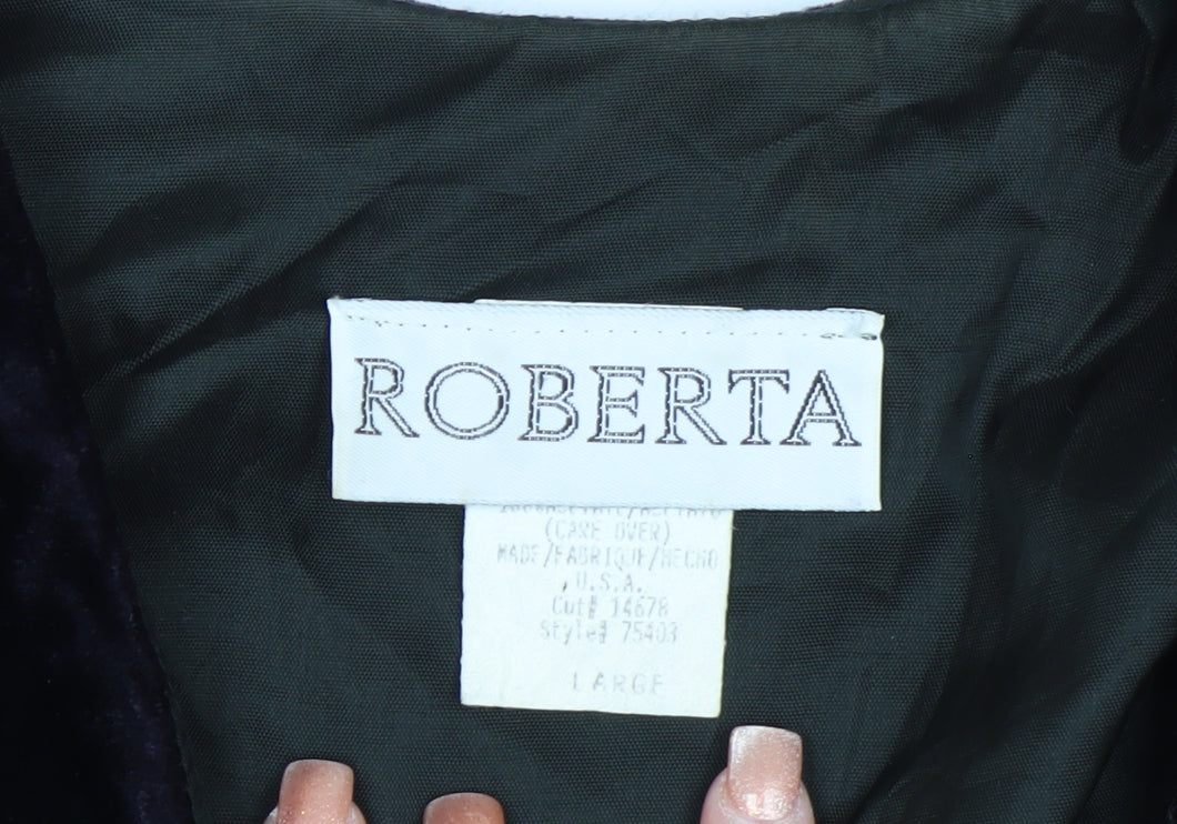 Roberta Women's Black Velvet Cropped Tuxedo Blazer Size L