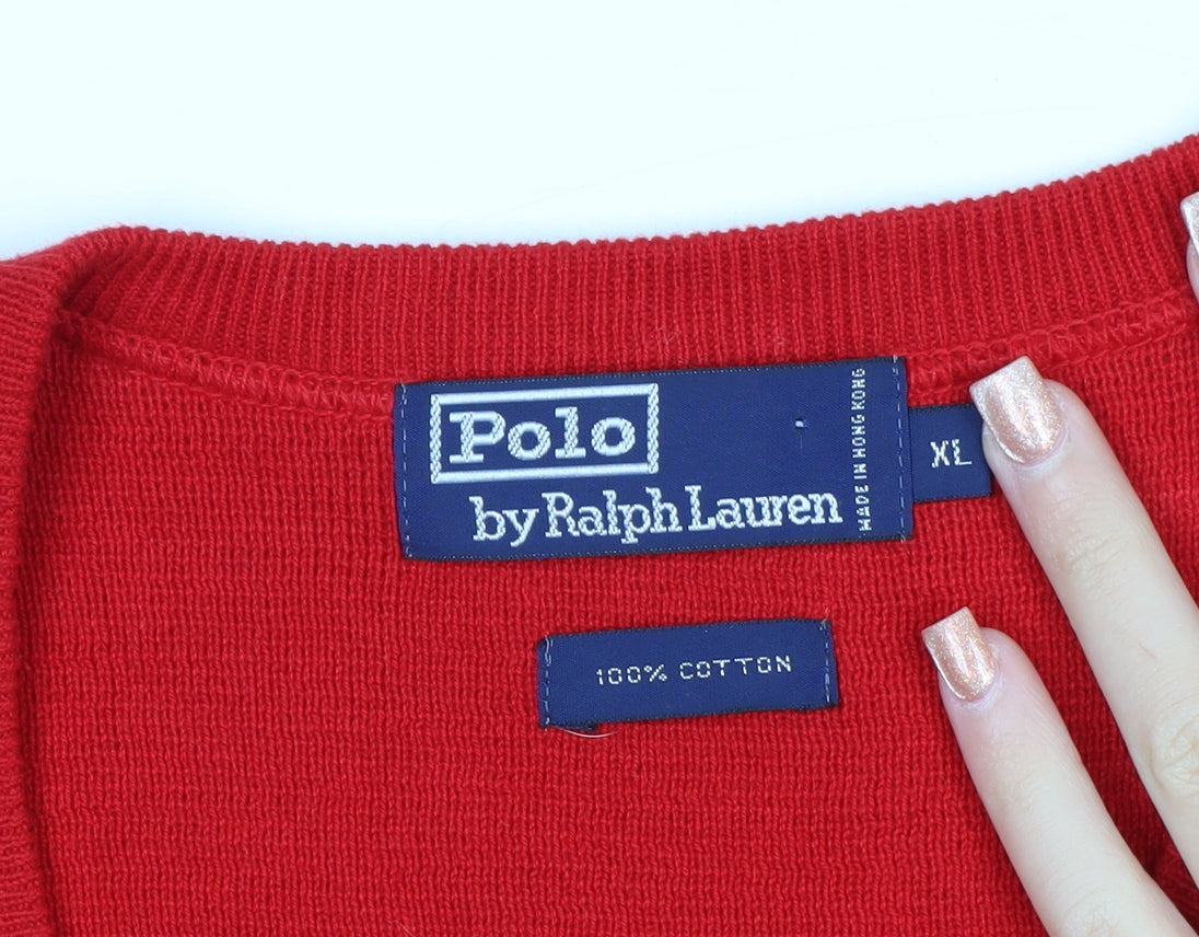 Polo Ralph Lauren Men's Red Cotton V-Neck Sleeveless Vest Jumper XL