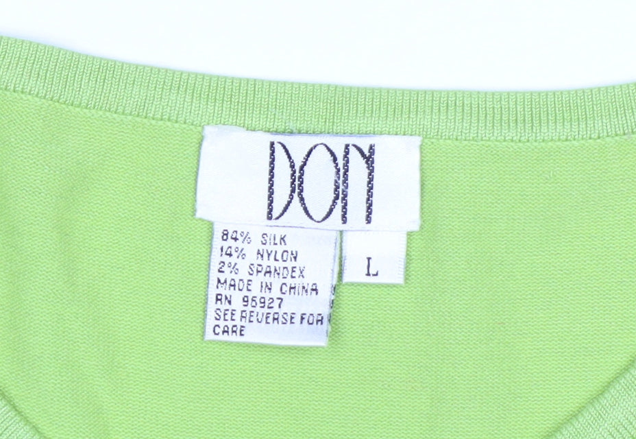 DON Womens Green Silk Blend Rose Print Short Sleeve Pullover Jumper L