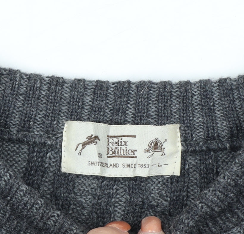 Felix Bühler Men's Grey Wool Cable-Knit Pullover Jumper L