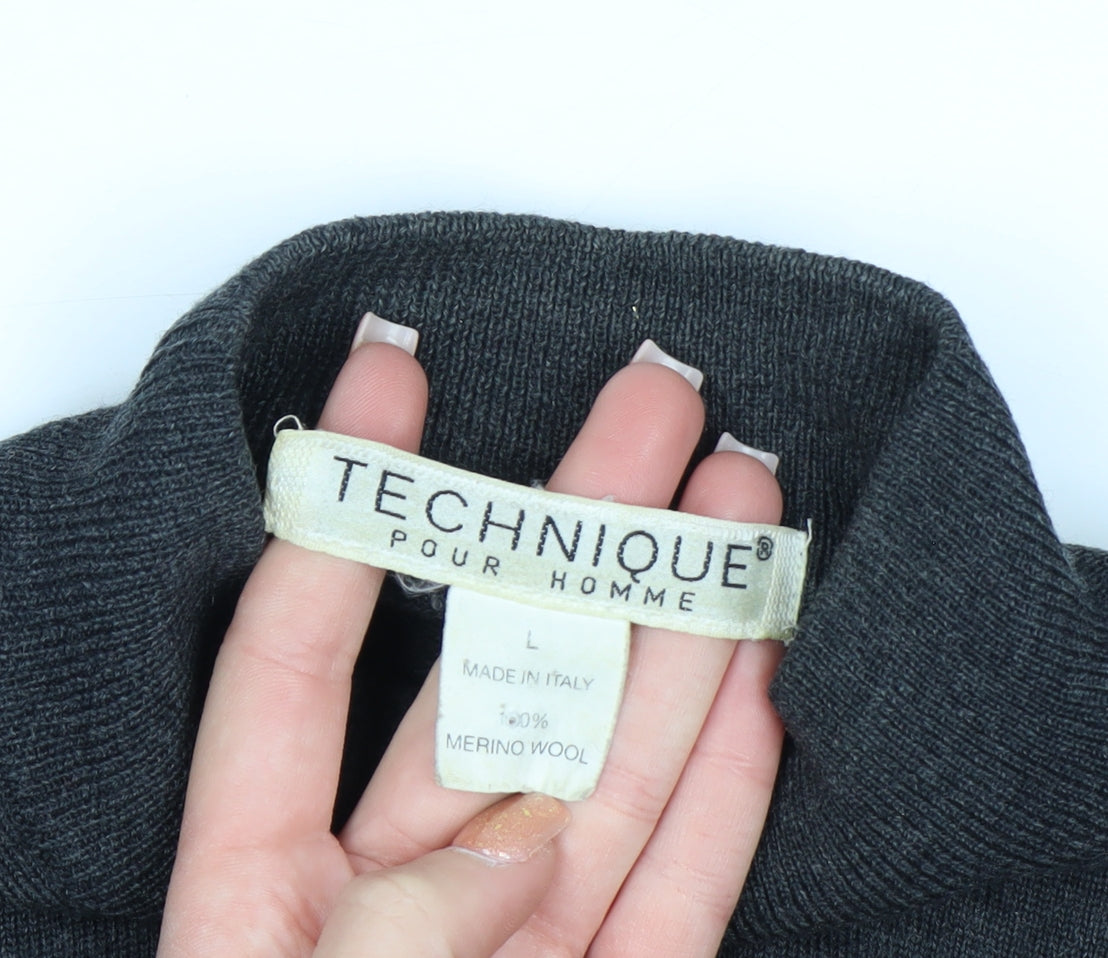 Technique Pour Homme Men's Grey Wool Mock Neck Jumper L
