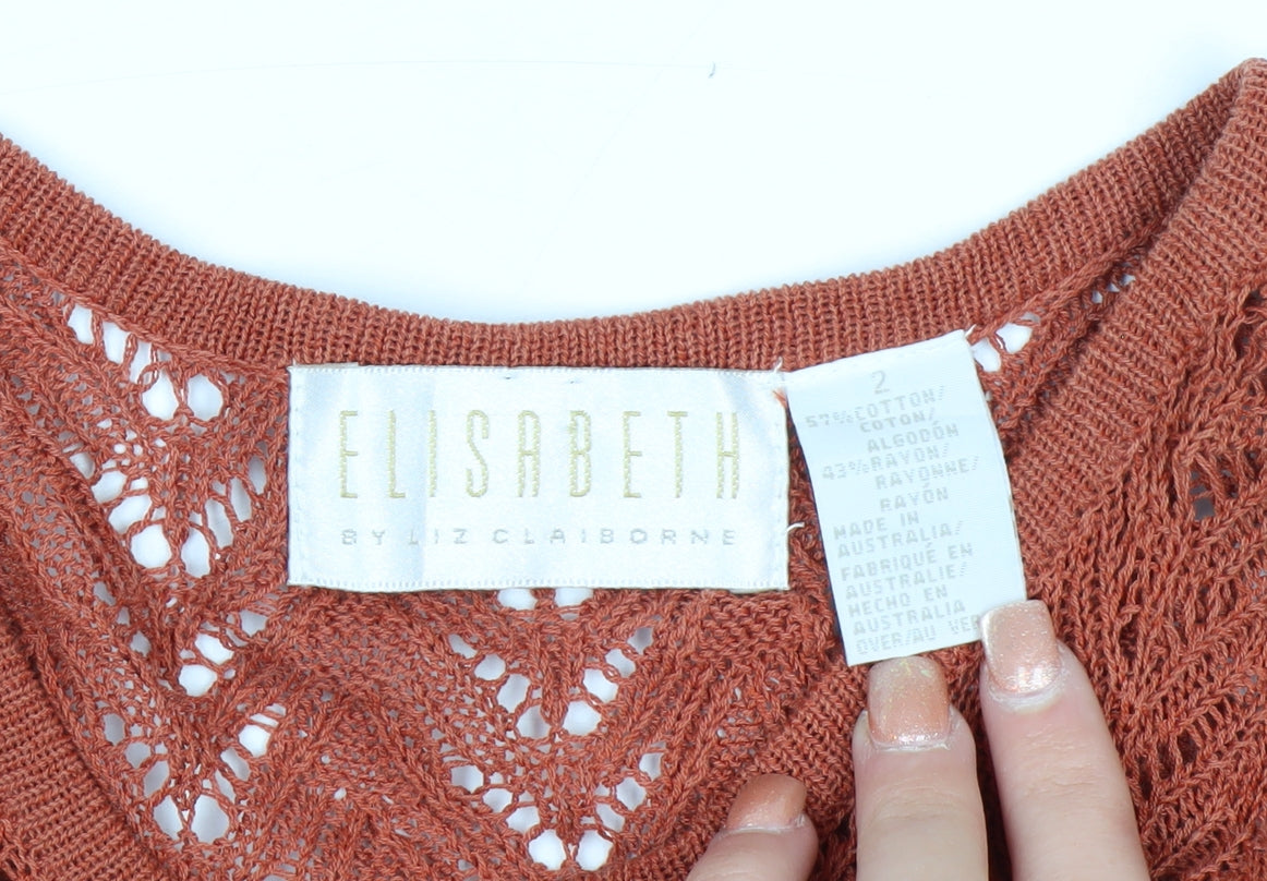 Elisabeth by Liz Claiborne Women’s Rust Open-Knit Button Cardigan Size 2 Cotton Blend