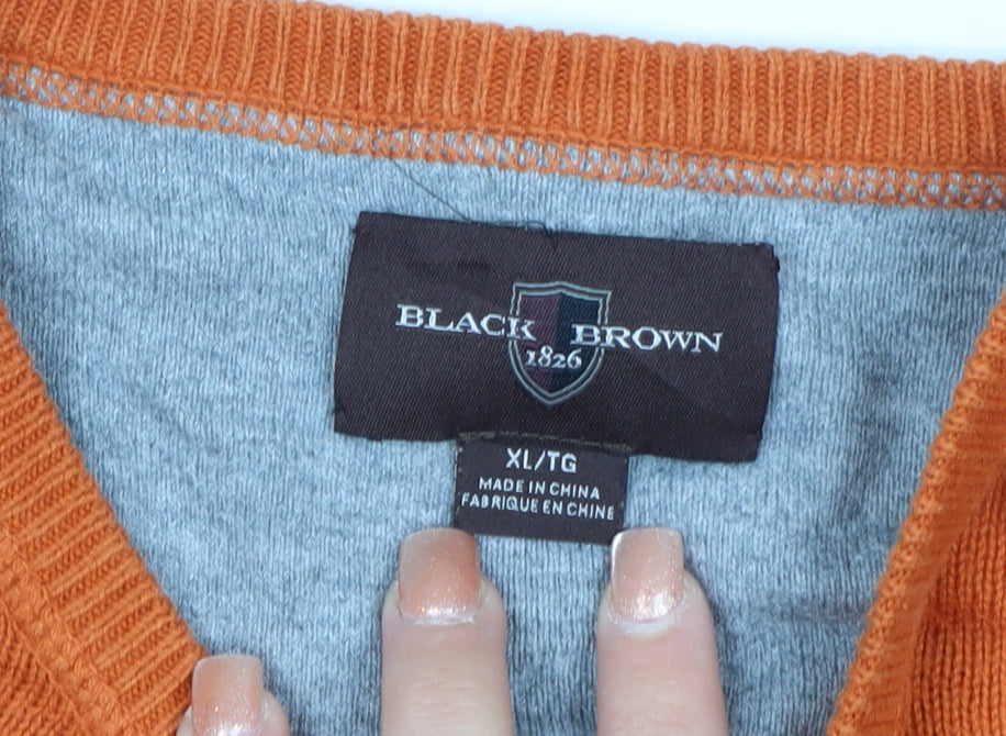 Black Brown 1826 Men's Orange XL Cotton Crew Neck Pullover Jumper